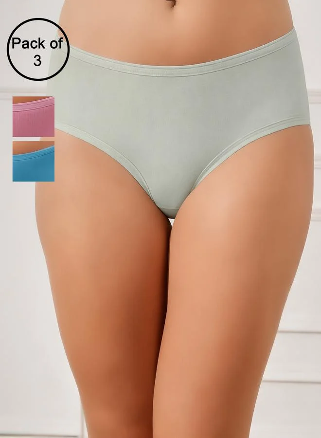 Clovia  Pack of 3-Mid Hipster Bikini with Inner Elastic - Cotton for Women | Best Price UAE